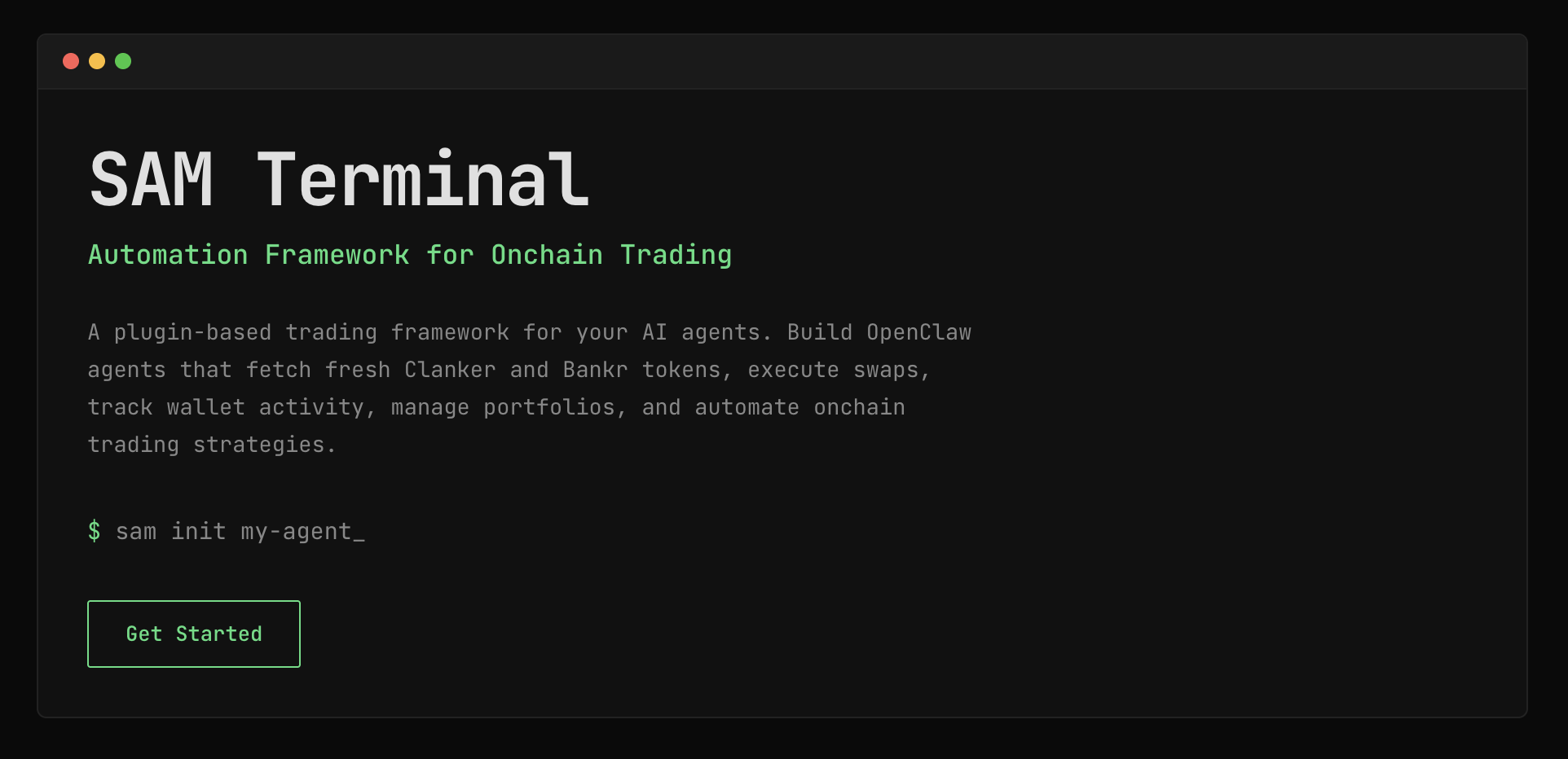 SAM Terminal, Plugin runtime · MCP · multi-chain